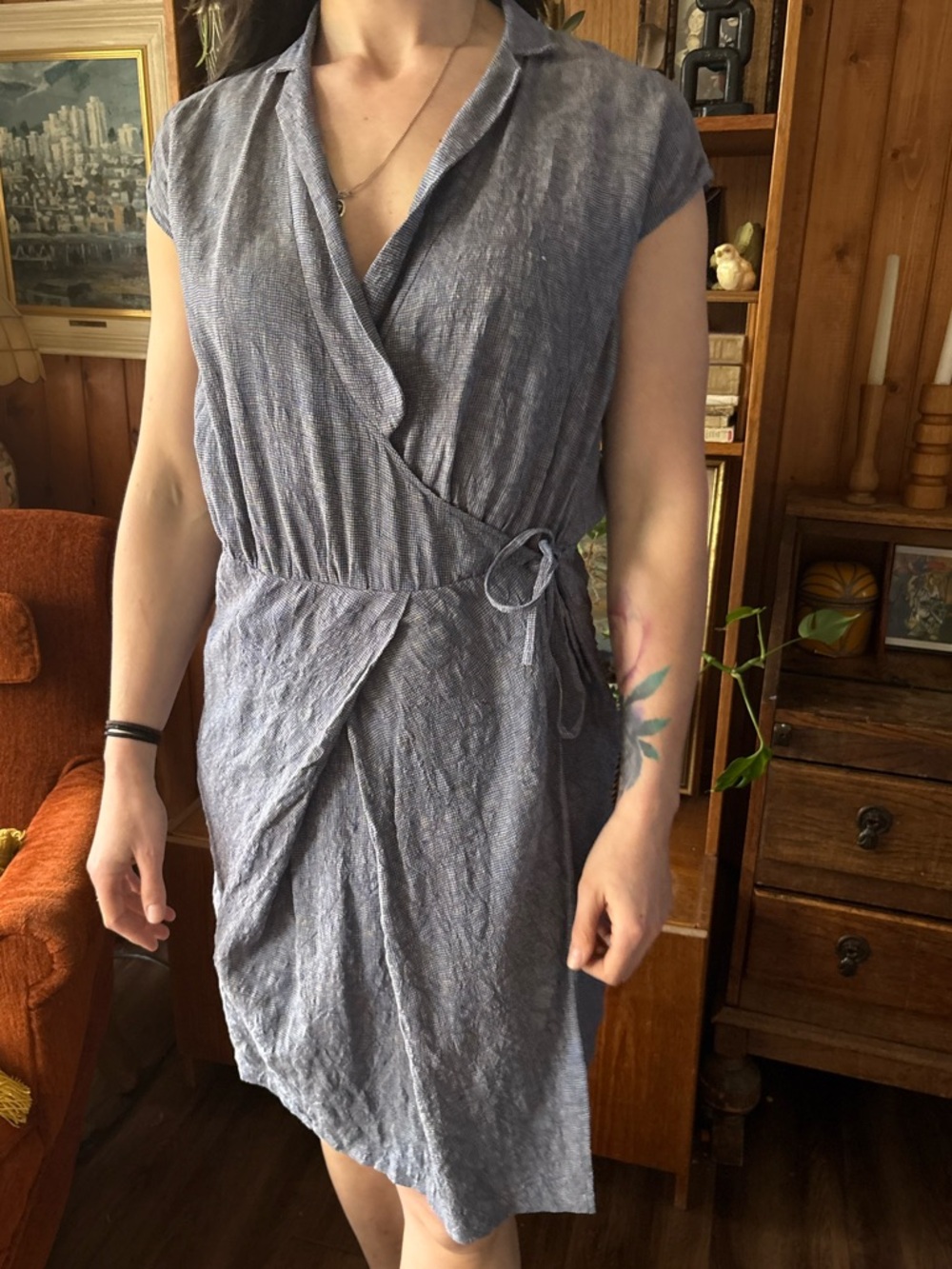 Mina Perhonen Japanese Minimalist Linen Wrap Dress 38 (6)